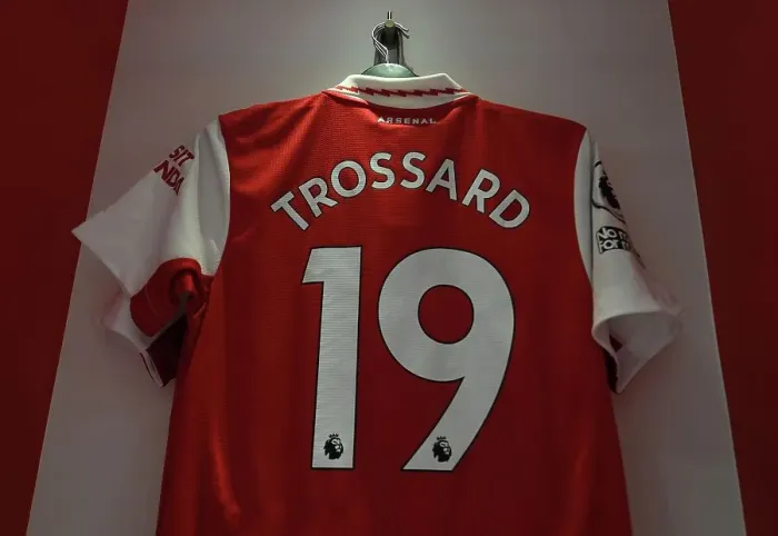Framed Print : Arsenal FC: Pre-Match Room - Leandro Trossard's Shirt before Arsenal vs Manchester United (2022-23)