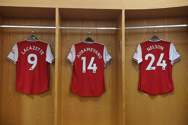 Arsenal FC: Pre-Match Uniforms of Lacazette, Aubameyang, and Nelson vs Chelsea FC (Arsenal v Chelsea 2019-20)