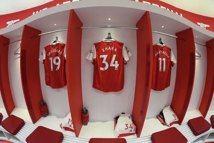Framed Print : Arsenal FC: Pre-Match Uniforms of Torsdahl, Xhaka, and Martinelli vs. Everton FC (2022-23) Framed Print : Arsenal FC: Pre-Match Uniforms of Torsdahl, Xhaka, and Martinelli vs. Everton FC (2022-23)
