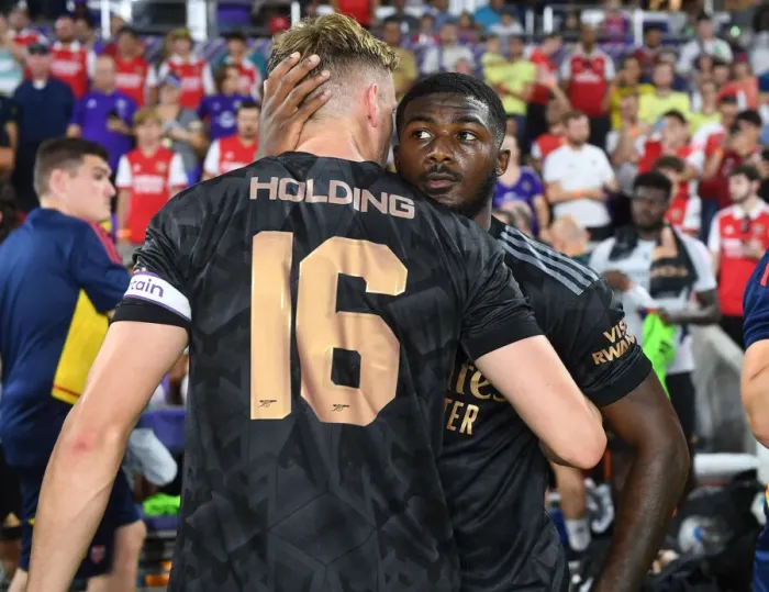 Framed Print : Arsenal FC Pre-Season: Arsenal Players Ainsley Maitland-Niles and Rob Holding Before Orlando City SC Match