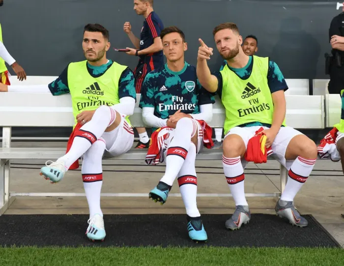 Framed Print : Arsenal FC: Pre-Season Friendly vs Colorado Rapids (2019) - Ozil, Kolasinac, Mustafi Training Session