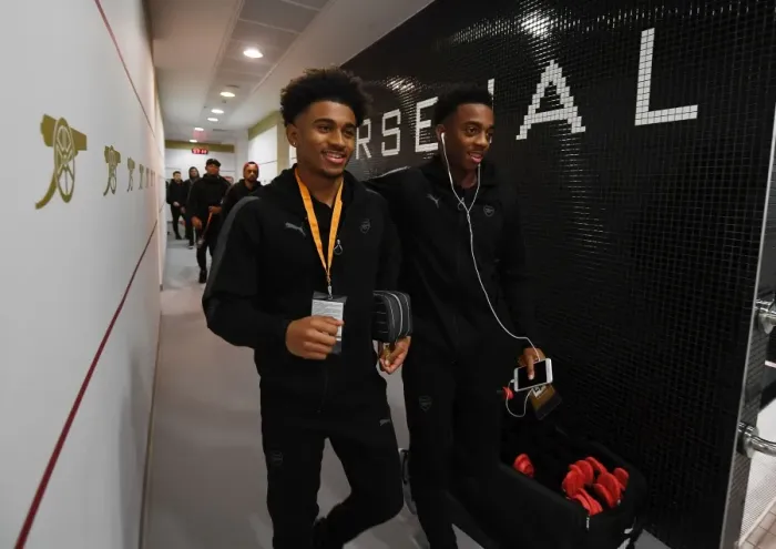 Framed Print : Arsenal FC: Reiss Nelson and Joe Willock in the Changing Room before Arsenal v BATE Borisov, UEFA Europa League (2017-18) Framed Print : Arsenal FC: Reiss Nelson and Joe Willock in the Changing Room before Arsenal v BATE Borisov, UEFA Europa League (2017-18)