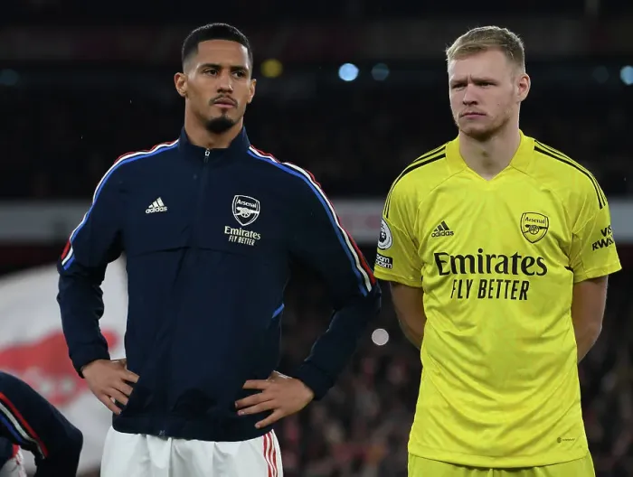 Framed Print : Arsenal FC: Saliba and Ramsdale Prepare for Manchester City Showdown (2022-23)