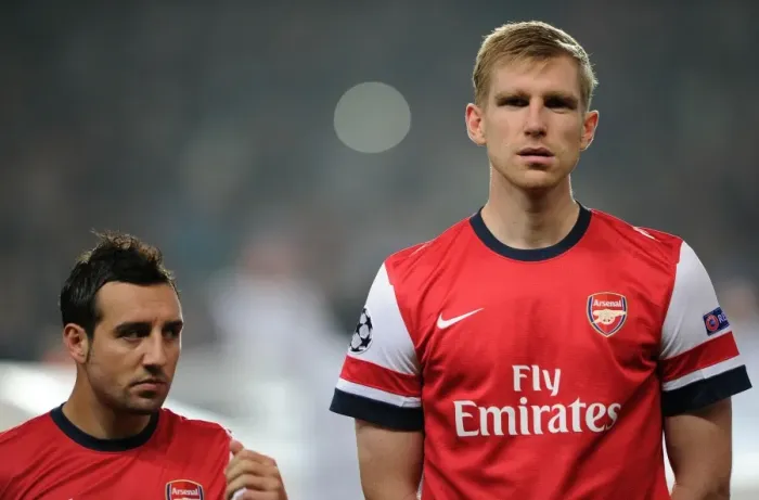 Framed Print : Arsenal FC: Santi Cazorla and Per Mertesacker Before the UEFA Champions League Match vs Schalke 04 (2012-13)