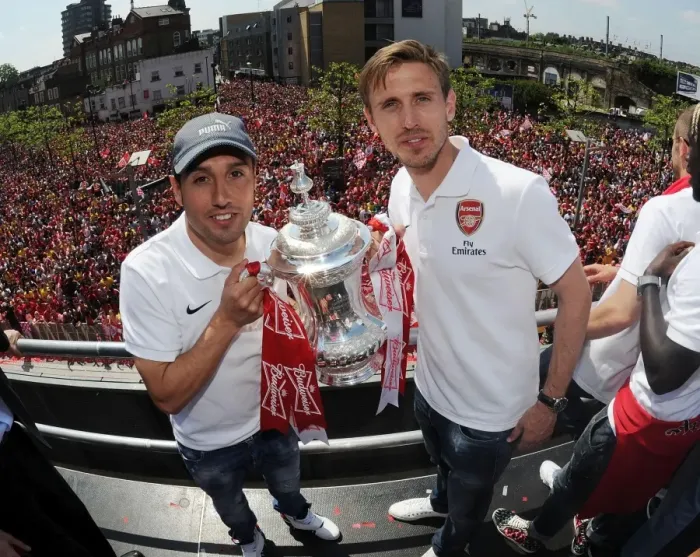 Framed Print : Arsenal FC: Santi Cazorla and Nacho Monreal Celebrate FA Cup Victory in London, May 2014 Framed Print : Arsenal FC: Santi Cazorla and Nacho Monreal Celebrate FA Cup Victory in London, May 2014