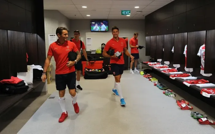 Framed Print : Arsenal FC: Behind the Scenes - Arsenal vs. Everton, Barclays Asia Trophy 2015: The Team's Pre-Match Routine Framed Print : Arsenal FC: Behind the Scenes - Arsenal vs. Everton, Barclays Asia Trophy 2015: The Team's Pre-Match Routine