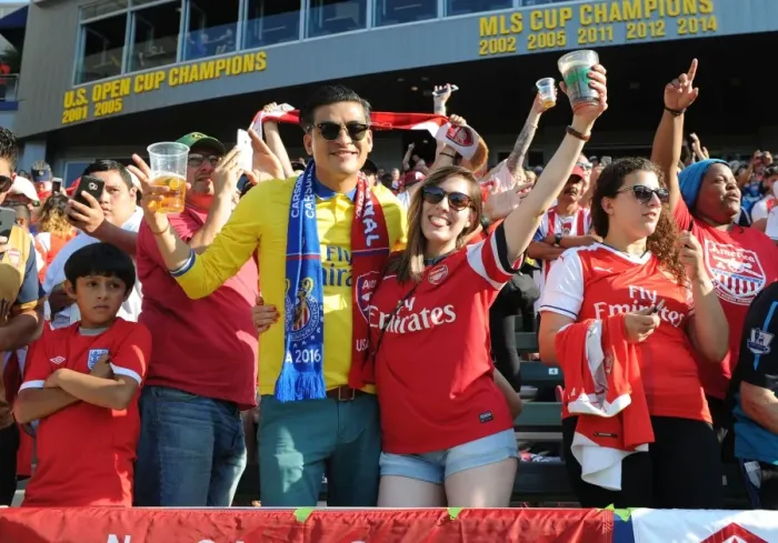 Framed Print : Arsenal FC: A Sea of Passion - Arsenal Fans in Full Force at the Carson Pre-Season Match vs. Chivas