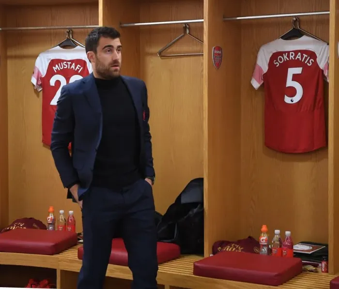 Framed Print : Arsenal FC: Sokratis in the Changing Room Before Arsenal v Newcastle United (April 2019)
