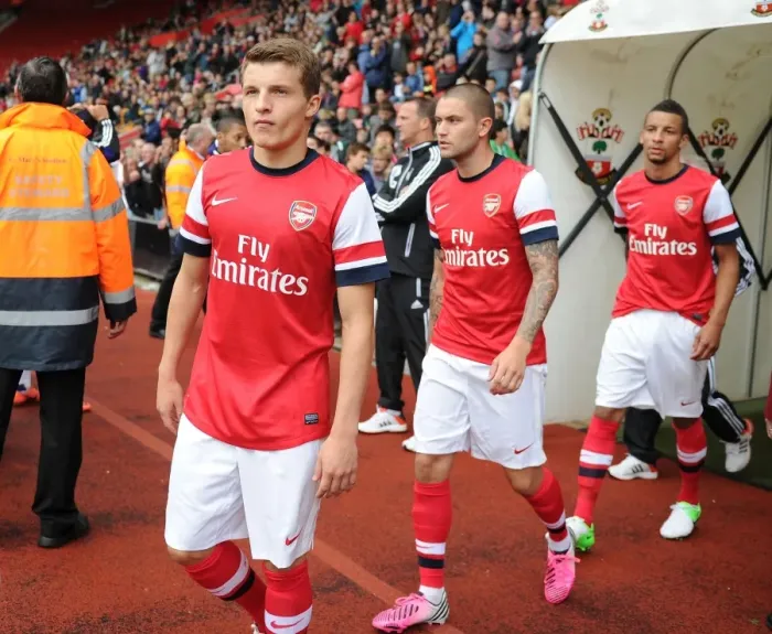 Framed Print : Arsenal FC: Thomas Eisfeld and Henri Lansbury Pre-Season Training, Arsenal v Anderlecht (2012-13)