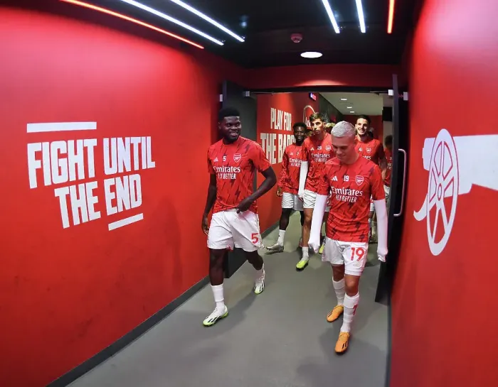 Framed Print : Arsenal FC: Thomas Partey and Leandro Trossard Pre-Match Moment at Emirates Stadium (Arsenal v Fulham, 2023-24) Framed Print : Arsenal FC: Thomas Partey and Leandro Trossard Pre-Match Moment at Emirates Stadium (Arsenal v Fulham, 2023-24)
