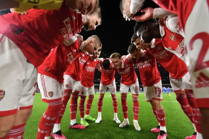 Framed Print : Arsenal FC: United Before Battle - Pre-Match Huddle vs Everton, Premier League 2022-23 Framed Print : Arsenal FC: United Before Battle - Pre-Match Huddle vs Everton, Premier League 2022-23
