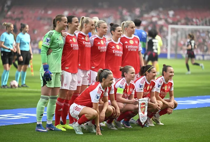 Framed Print : Arsenal FC v OL Lyonnes - UEFA Women's Champions League 2025 / 26 Semi-Final First Leg Arsenal FC v OL Lyonnes - UEFA Women's Champions League 2025 / 26 Semi-Final First Leg