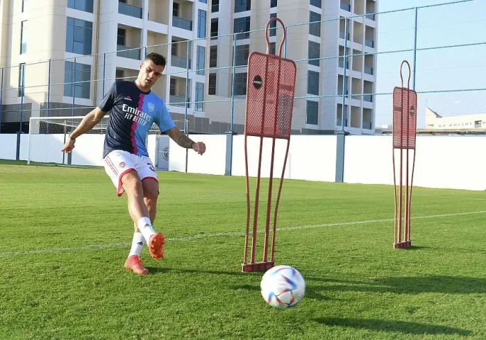 Framed Print : Arsenal FC vs AC Milan: Granit Xhaka's Training Focus at Dubai Super Cup, 2022-23 Framed Print : Arsenal FC vs AC Milan: Granit Xhaka's Training Focus at Dubai Super Cup, 2022-23