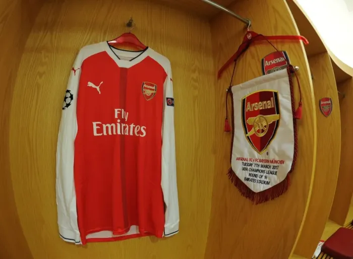 Framed Print : Arsenal FC vs. FC Bayern Munich: Preparing for the UEFA Champions League Showdown - Arsenal's Changing Room Framed Print : Arsenal FC vs. FC Bayern Munich: Preparing for the UEFA Champions League Showdown - Arsenal's Changing Room