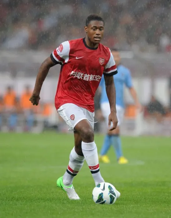 Framed Print : Arsenal FC vs Manchester City: Chuks Aneke at the Birds Nest Stadium - Pre-Season Clash Framed Print : Arsenal FC vs Manchester City: Chuks Aneke at the Birds Nest Stadium - Pre-Season Clash