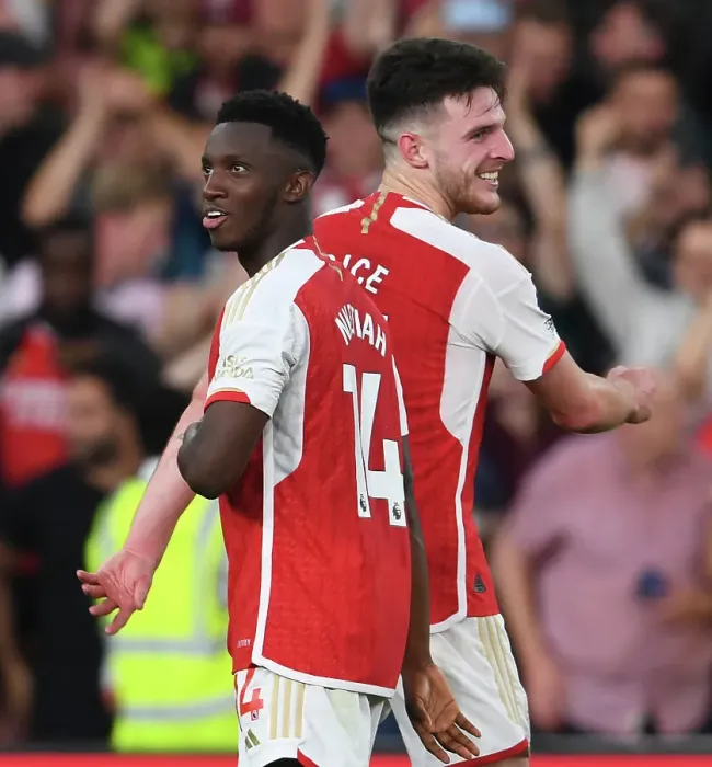 Framed Print : Arsenal FC vs Manchester City: Nketiah and Rice Clash in the 2023-24 Premier League Framed Print : Arsenal FC vs Manchester City: Nketiah and Rice Clash in the 2023-24 Premier League