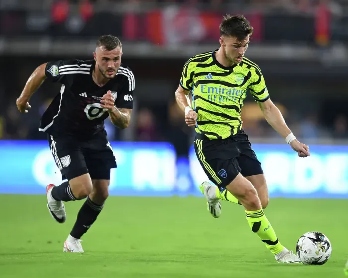 Framed Print : Arsenal FC vs MLS All-Stars: Kieran Tierney in Action at the 2023 MLS All-Star Game Framed Print : Arsenal FC vs MLS All-Stars: Kieran Tierney in Action at the 2023 MLS All-Star Game