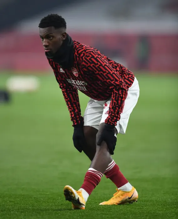 Framed Print : Arsenal FC vs Molde FK: Eddie Nketiah Warming Up Ahead of UEFA Europa League Clash at Emirates Stadium