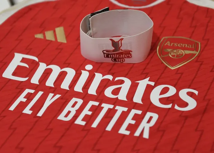 Framed Print : Arsenal FC vs AS Monaco: Emirates Cup 2023-24 - Captains Armbands in Arsenal Changing Room