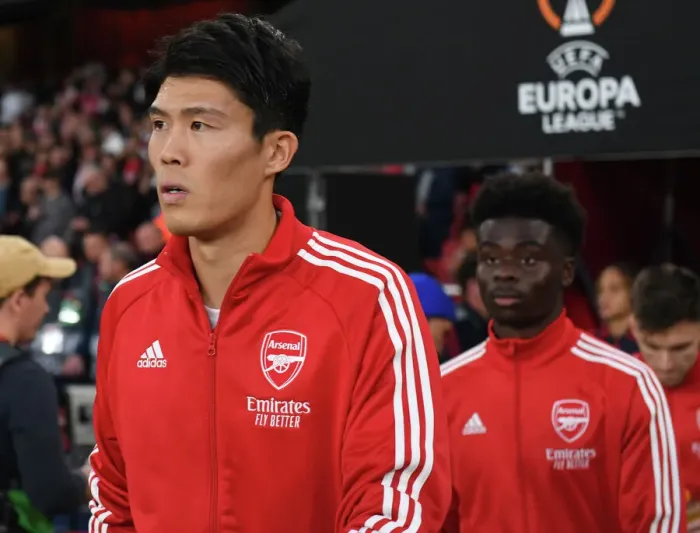 Framed Print : Arsenal FC vs PSV Eindhoven: Tomiyasu Gears Up in Europa League Clash (2022-23)