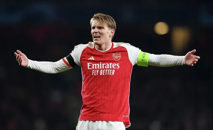 Framed Print : Arsenal FC vs RC Lens: Martin Odegaard's Emotional Reaction - UEFA Champions League 2023 / 24