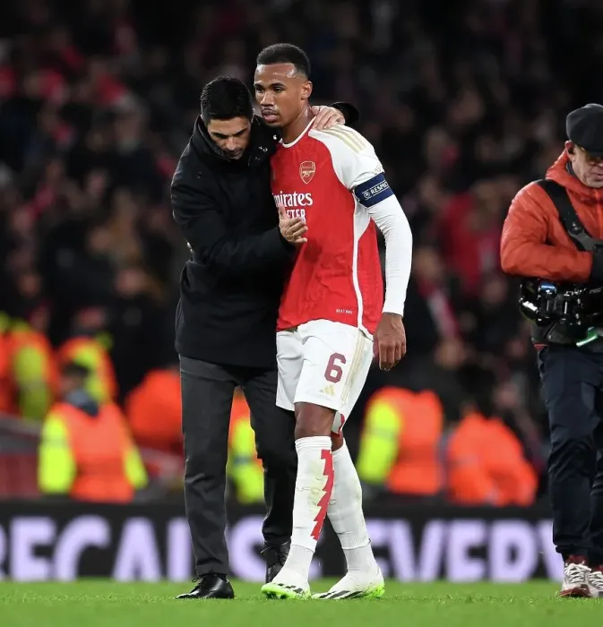 Framed Print : Arsenal FC vs Sevilla FC: Mikel Arteta Consoles Gabriel in UEFA Champions League Group B Match, 2023 / 24 Framed Print : Arsenal FC vs Sevilla FC: Mikel Arteta Consoles Gabriel in UEFA Champions League Group B Match, 2023 / 24