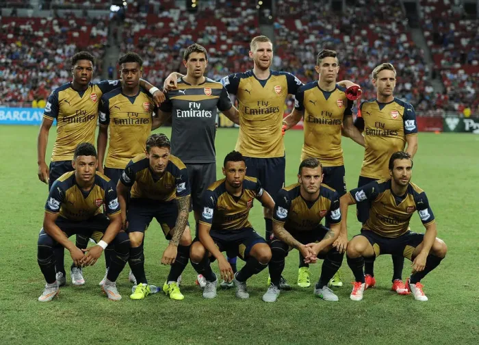 Framed Print : Arsenal FC vs Singapore XI: Arsenal Team Lines Up at 2015 Barclays Asia Trophy, Singapore National Stadium