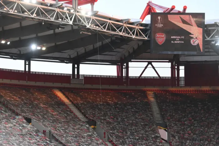 Framed Print : Arsenal FC vs SL Benfica: Europa League Clash at Karaiskakis Stadium, Piraeus