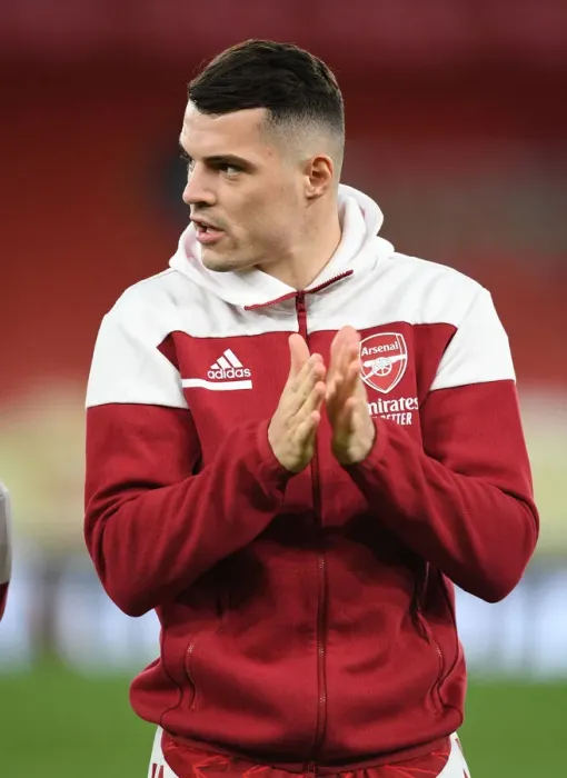 Framed Print : Arsenal FC vs Slavia Praha: Granit Xhaka at Empty Emirates Stadium - UEFA Europa League Quarterfinal (2021)