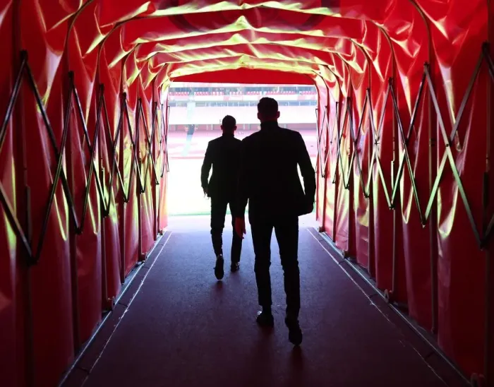 Framed Print : Arsenal FC vs Southampton FC: Stephan Lichtsteiner and Bernd Leno Prepare for Premier League Clash at Emirates Stadium