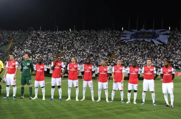 Framed Print : Arsenal FC vs. Udinese Calcio, UEFA Champions League Play-Off 2011: The Team Line-Up at Stadio Friuli