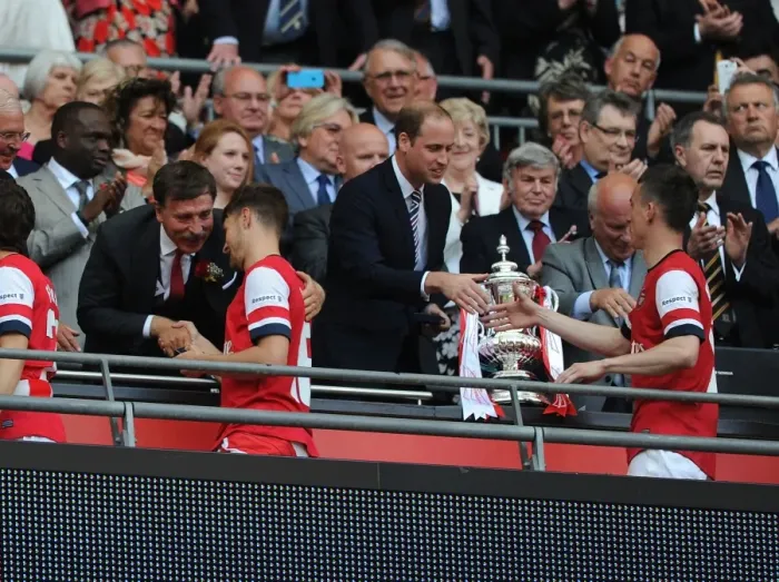 Framed Print : Arsenal FC Wins FA Cup: Prince William Honors Stan Kroenke, Aaron Ramsey, and Laurent Koscielny (2014)