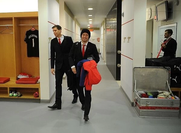 Arsenal FC: Wojciech Szczesny and Tomas Rosicky in the Home Changing Room before Arsenal vs. Queens Park Rangers (2014-15)