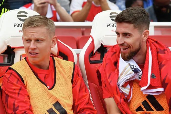 Framed Print : Arsenal FC: Zinchenko and Jorginho's Reaction on the Bench Before Arsenal v Fulham (2023-24) Framed Print : Arsenal FC: Zinchenko and Jorginho's Reaction on the Bench Before Arsenal v Fulham (2023-24)