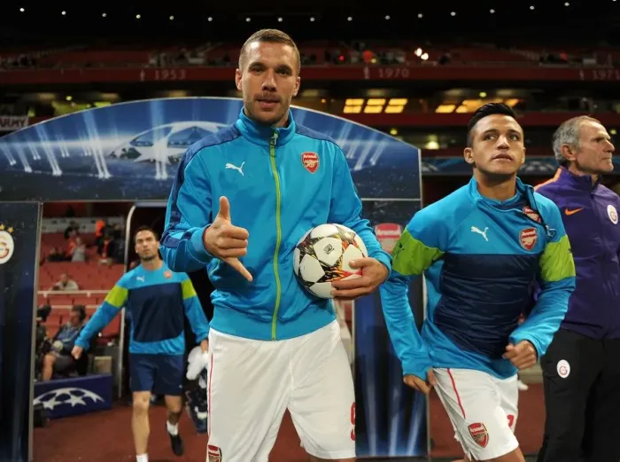 Framed Print : Arsenal FC's Lukas Podolski and Alexis Sanchez Prepare for Galatasaray Clash in Champions League (2014)