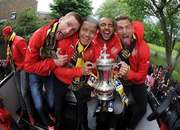 Arsenal FC's Unforgettable FA Cup Victory: Mertesacker, Sanchez, Walcott, and Giroud Celebrate Together (2014-15)