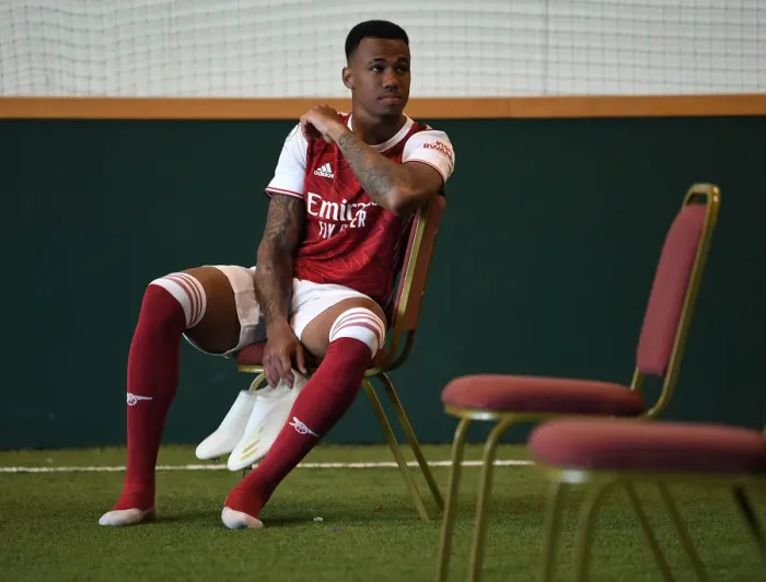Framed Print : Arsenal First Team 2020-21: Gabriel Magalhaes at Arsenal Photocall