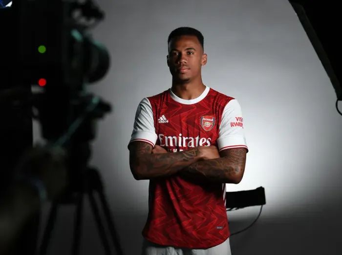 Framed Print : Arsenal First Team 2020-21: Gabriel Magalhaes at Arsenal Photocall