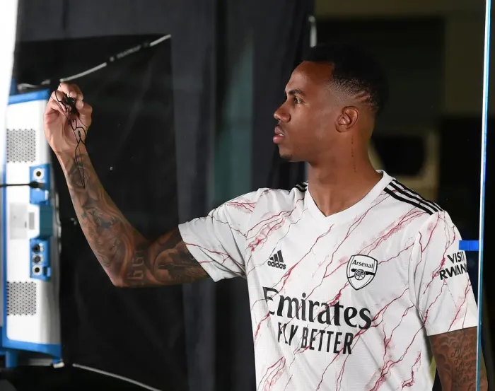 Framed Print : Arsenal First Team 2020-21: Gabriel Magalhaes at Arsenal Photocall