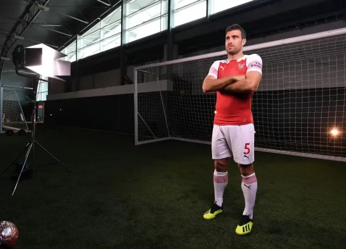Framed Print : Arsenal First Team: Sokratis Papastathopoulos at 2018 / 19 Photo Call