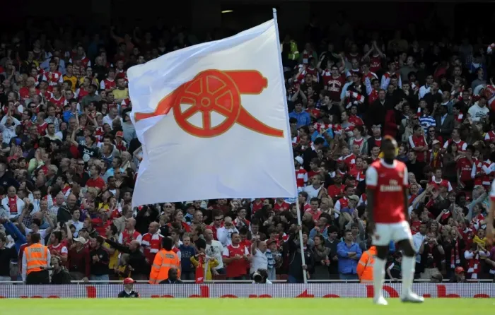 Framed Print : Arsenal flag. Arsenal 1: 0 Manchester United. Barclays Premier League. Emirates Stadium