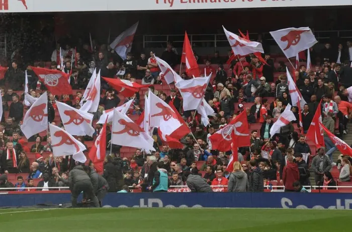 Framed Print : Arsenal flags. Arsenal 1:1 Brighton & Hove Albion
