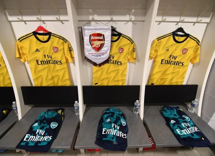 Framed Print : Arsenal Football Club in Angers Changing Room Before Pre-Season Friendly Match