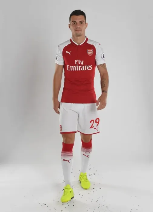 Framed Print : Arsenal Football Club: Granit Xhaka at 2017-18 Team Photocall