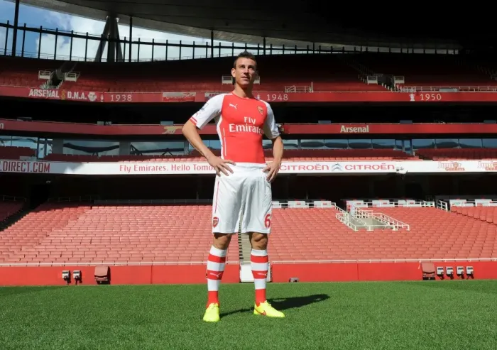 Framed Print : Arsenal Football Club: Laurent Koscielny at 2014-15 First Team Photocall, Emirates Stadium Framed Print : Arsenal Football Club: Laurent Koscielny at 2014-15 First Team Photocall, Emirates Stadium