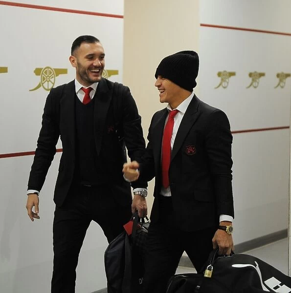 Arsenal Football Club: Lucas Perez and Alexis Sanchez in Home Changing Room before Arsenal v West Bromwich Albion (2016-17)