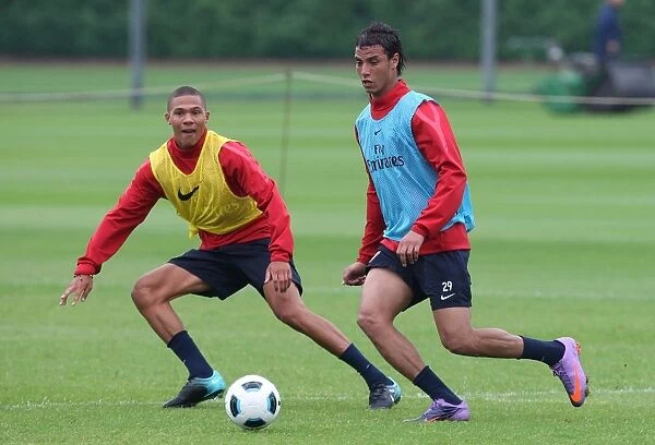 Arsenal Football Club: Marouane Chamakh and Kieran Gibbs in Training