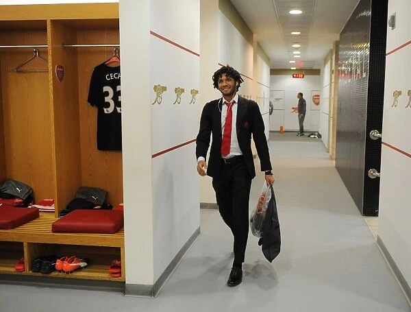 Arsenal Football Club: Mohamed Elneny in the Home Changing Room before Arsenal vs Crystal Palace (2016-17)