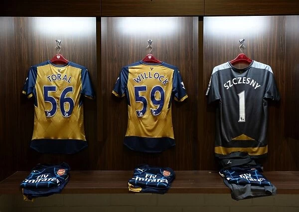 Arsenal Football Club: Pre-Match Huddle - Jon Toral, Chris Willock, and Wojciech Szczesny in the Changing Room (Arsenal v Singapore XI, 2015)