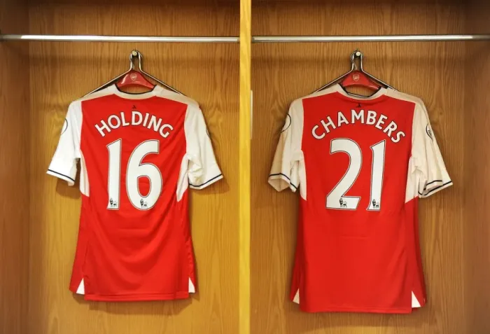 Framed Print : Arsenal Football Club: Rob Holding and Calum Chambers in the Changing Room Before Arsenal vs. Liverpool (2016-17) Framed Print : Arsenal Football Club: Rob Holding and Calum Chambers in the Changing Room Before Arsenal vs. Liverpool (2016-17)